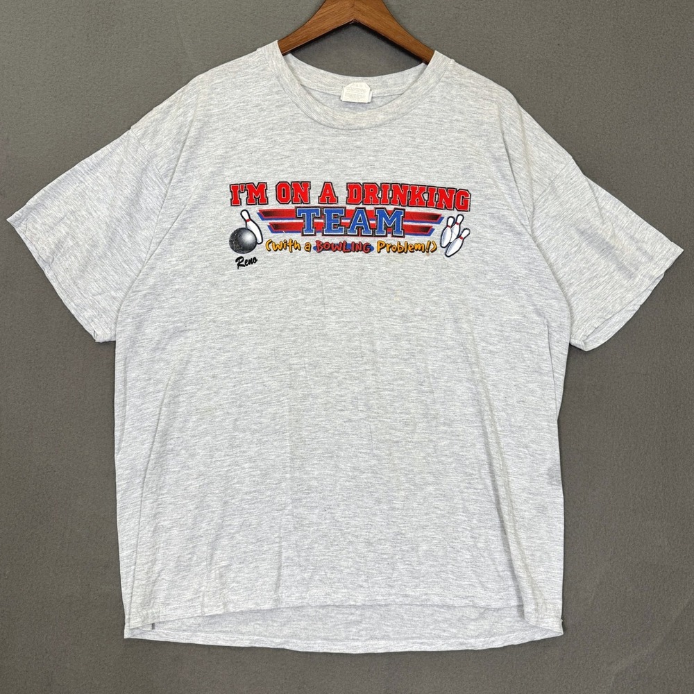 Vintage Jerzees T Shirt Men XL/2X Gray Drinking Team Bowling Problem Graphic Tee